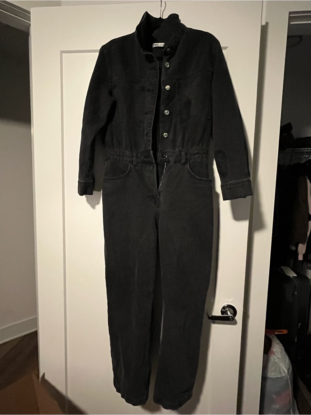 Zara Black Denim One-Piece Jumpsuit